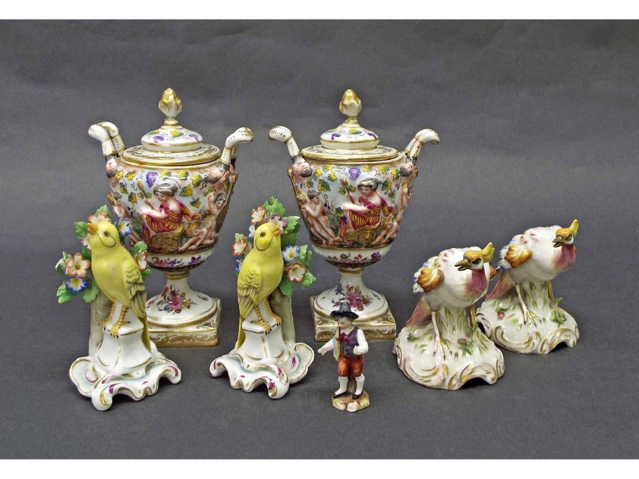 Appraisal: Pair of Capo di Monte twin-handled porcelain urns decorated in