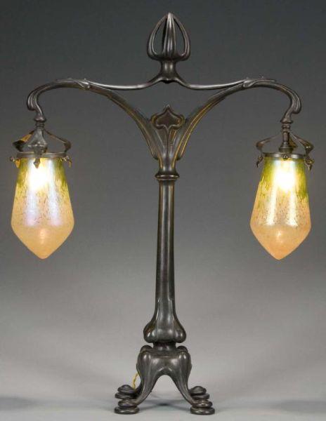 Appraisal: Austrian Bronze Double Table Lamp Description Has matching pair of