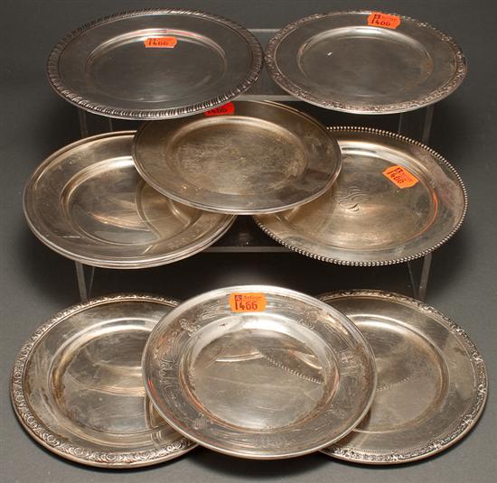 Appraisal: Nine assorted American sterling silver bread plates th century by