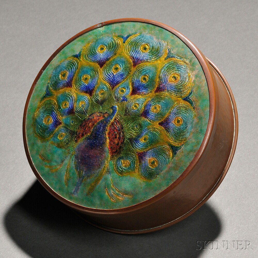 Appraisal: Covered Box Attributed to Frank J Marshall Copper enamel Jamaica