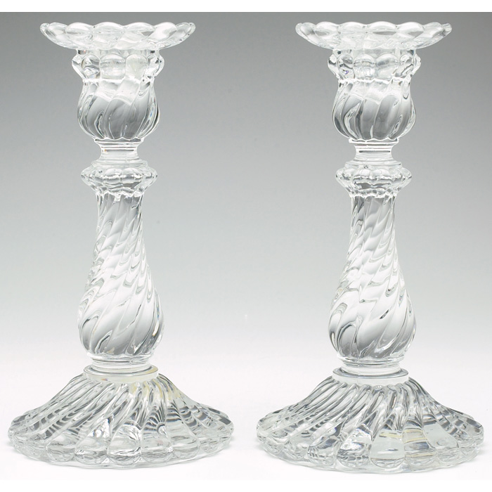 Appraisal: Baccarat candlesticks pair twisted clear glass with flaring bases and