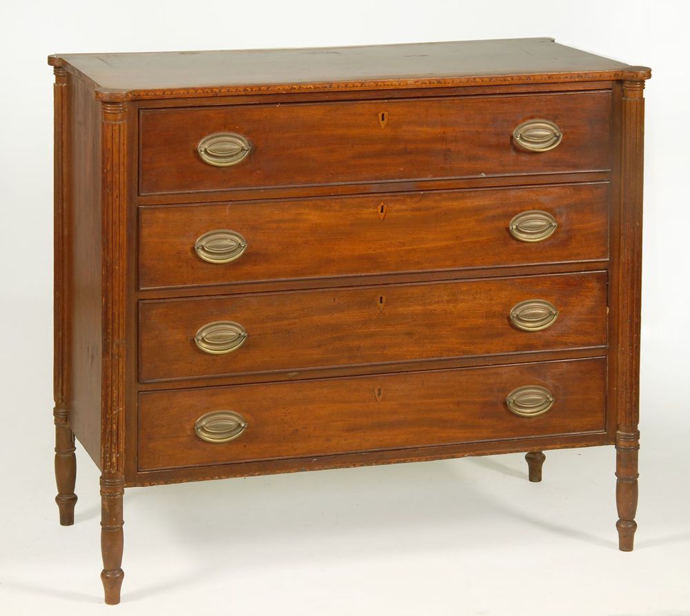 Appraisal: ANTIQUE AMERICAN SEYMOUR SCHOOL SHERATON FOUR-DRAWER CHEST-OF-DRAWERS North Shore Massachusetts