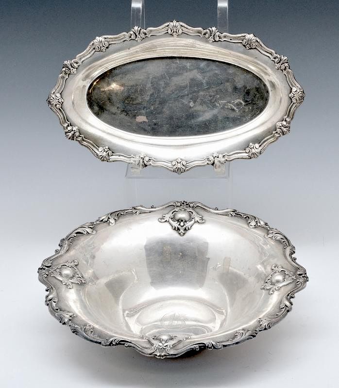 Appraisal: Shreve Co sterling silver bread tray and Alvin bowl Grouping