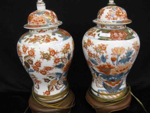 Appraisal: Pair of Oriental Imari Porcelain Lamps ginger jar style ''