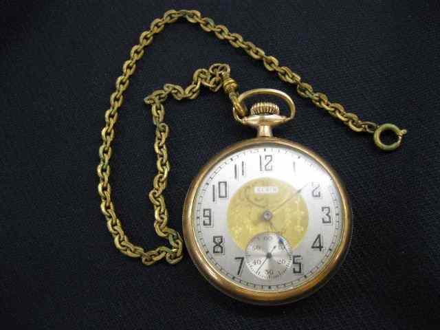 Appraisal: Elgin Pocketwatch gold-filled open face size '' with watch chain