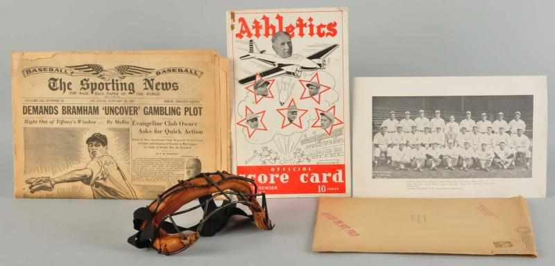 Appraisal: Lot of Vintage Baseball Items Description Includes one catcher's mask