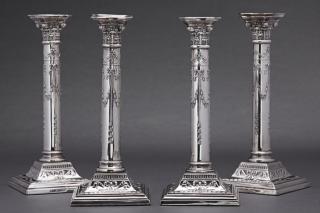 Appraisal: Set of Four English Silverplated Candlesticks t Set of Four