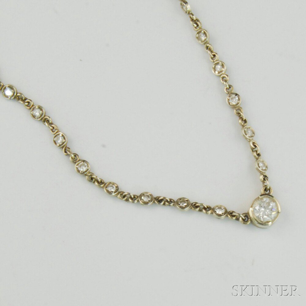 Appraisal: kt White Gold and Diamond Pendant and Diamond-set Chain the