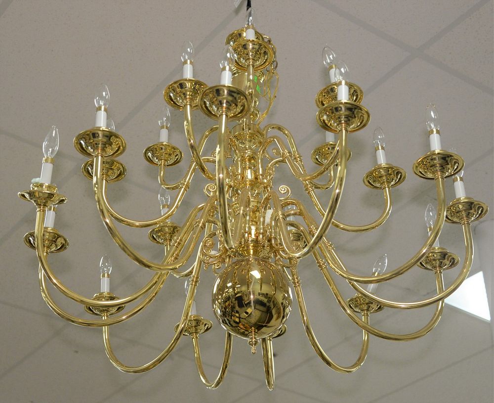 Appraisal: Large brass hanging chandelier having twenty one lights Large brass