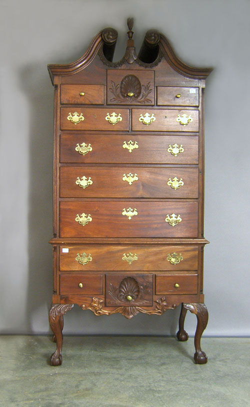 Appraisal: Chippendale style mahogany highboy h w