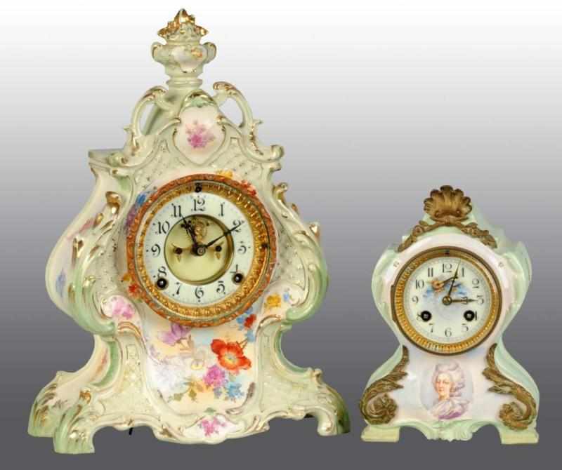 Appraisal: Lot of Time Strike China Clocks Description One French and