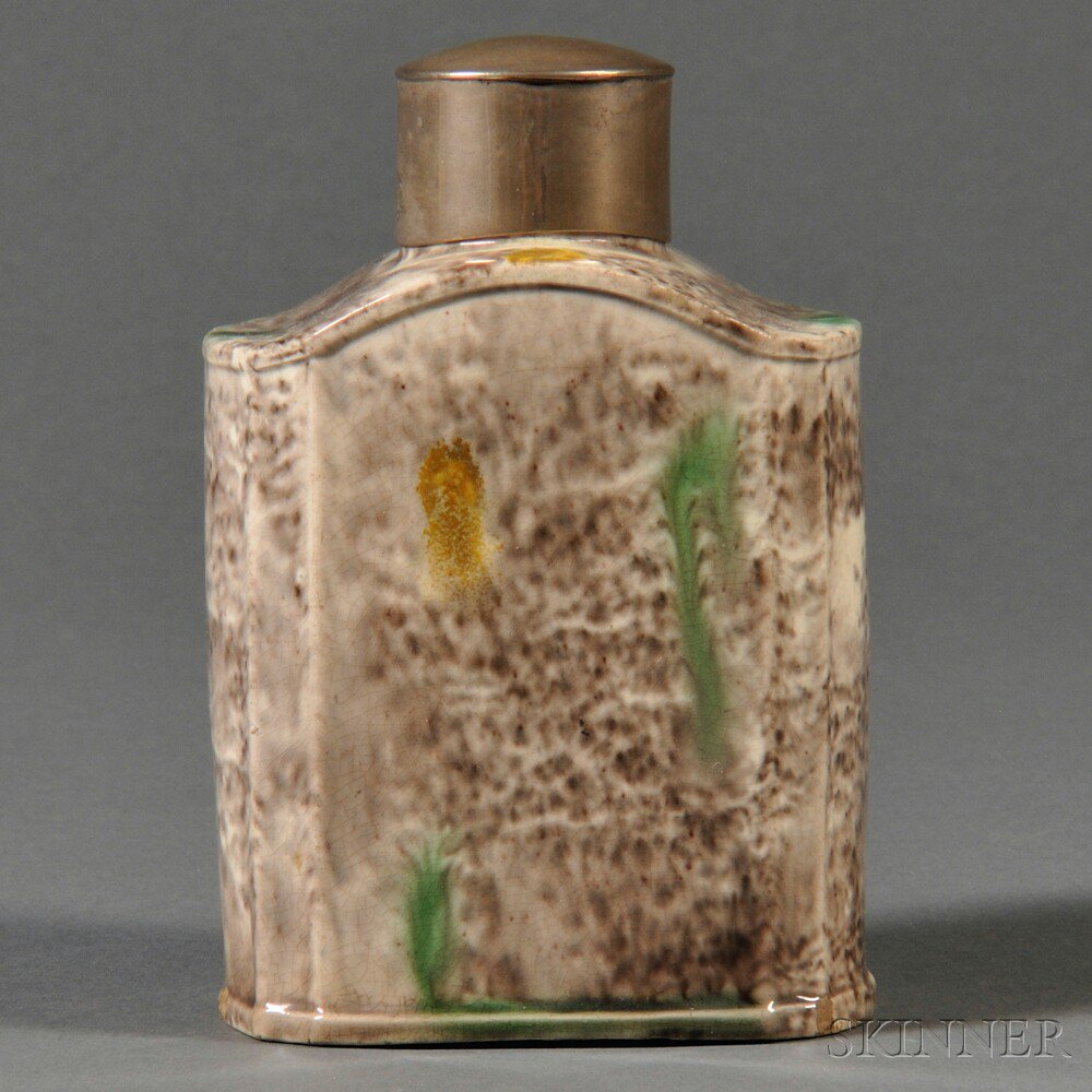 Appraisal: Staffordshire Cream-colored Earthenware Tea Canister England c rectangular with cut