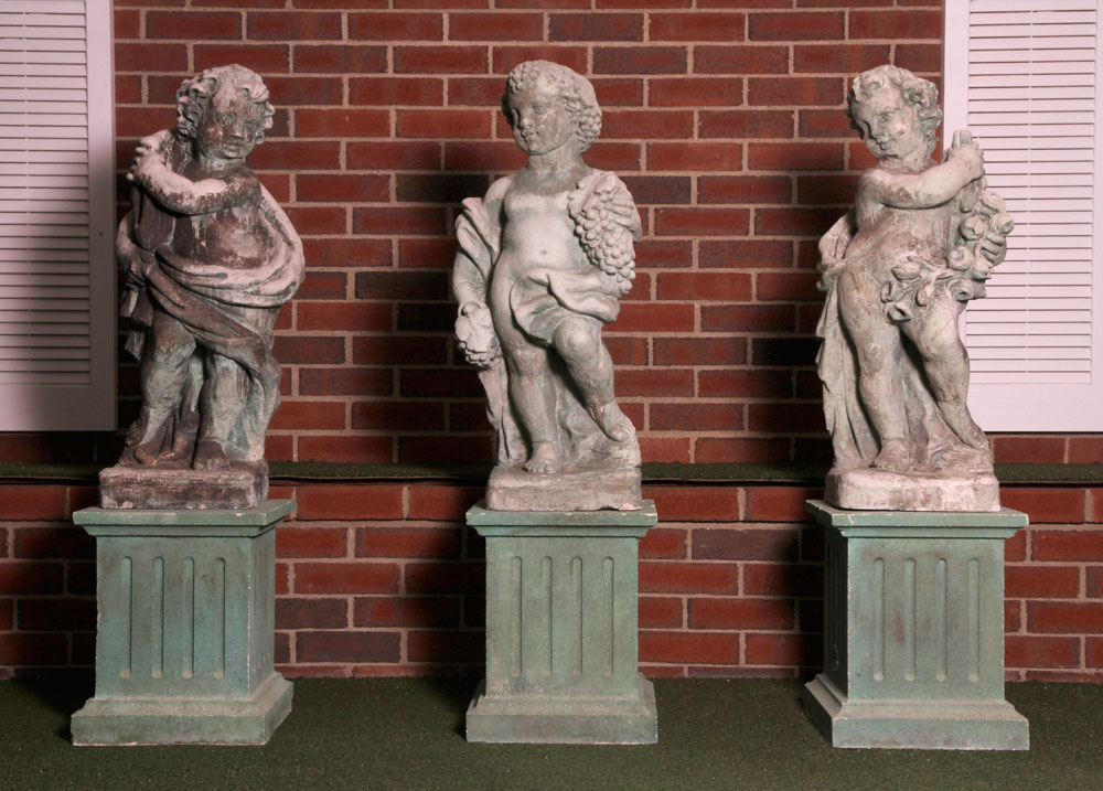 Appraisal: - Putti Garden Statues Three garden statues of putti on