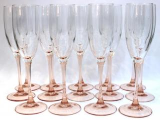 Appraisal: French Rose Pink Champagne Flutes The stems darkening as they