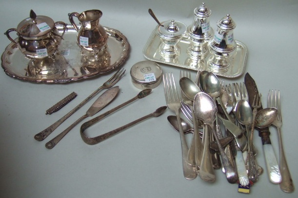 Appraisal: Silver comprising a pickle fork a pair of sugar tongs