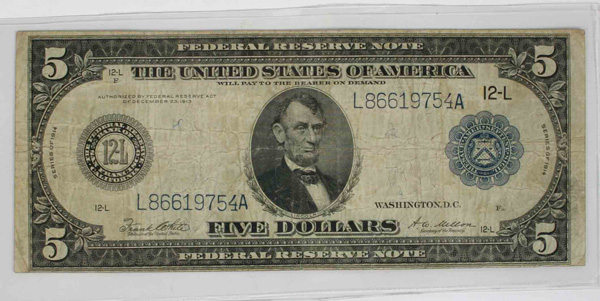 Appraisal: Large Bill Federal Reserve Note Good Condition