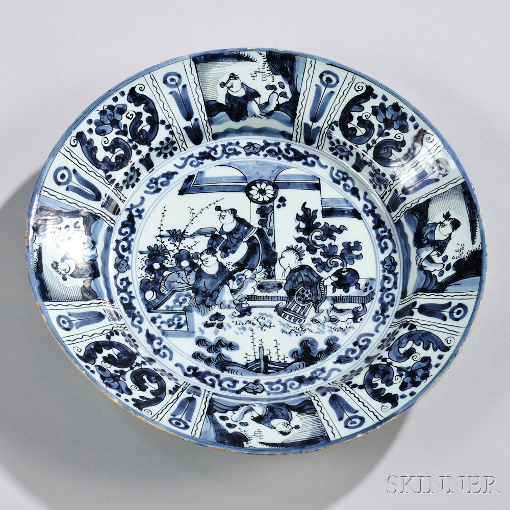 Appraisal: Dutch Delftware Blue and White Wan Li-style Charger Holland mid-