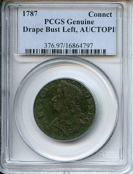 Appraisal: Connecticut Copper Draped Bust Left AUCTOPI Genuine Environmental Damage PCGS