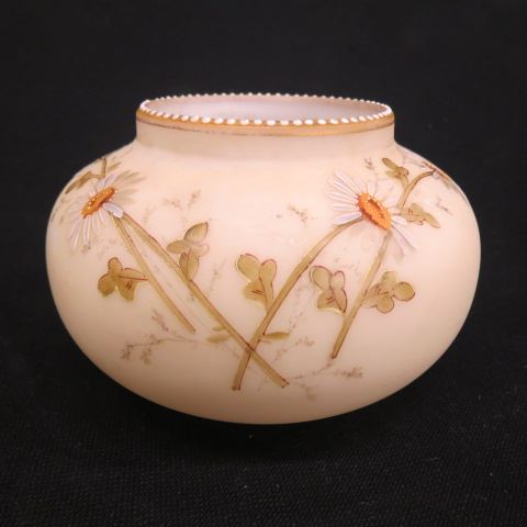 Appraisal: Smith Brothers Art Glass Vase enameled daisy decor on satin