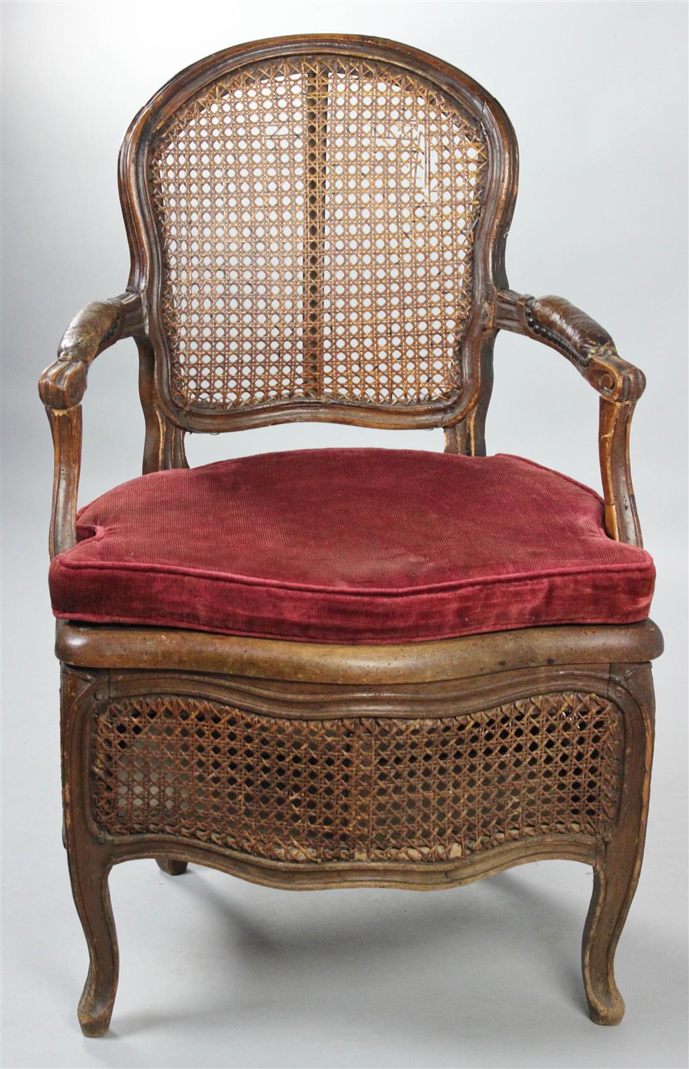 Appraisal: LOUIS XV CARVED BEECHWOOD CANED FAUTEUIL EN CABRIOLET mid- th