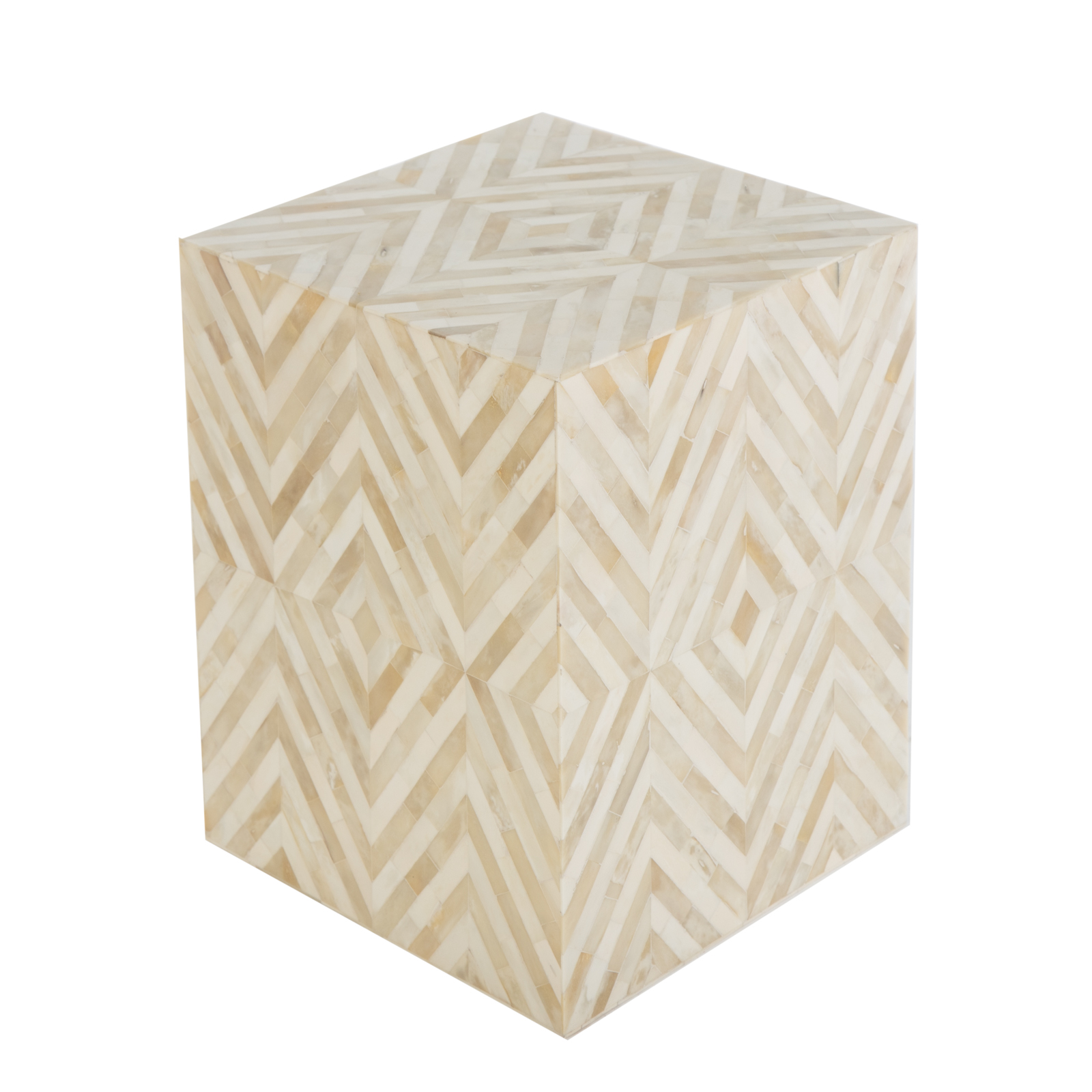 Appraisal: CONTEMPORARY GEOMETRIC CUBE SIDE TABLE th century with beige and