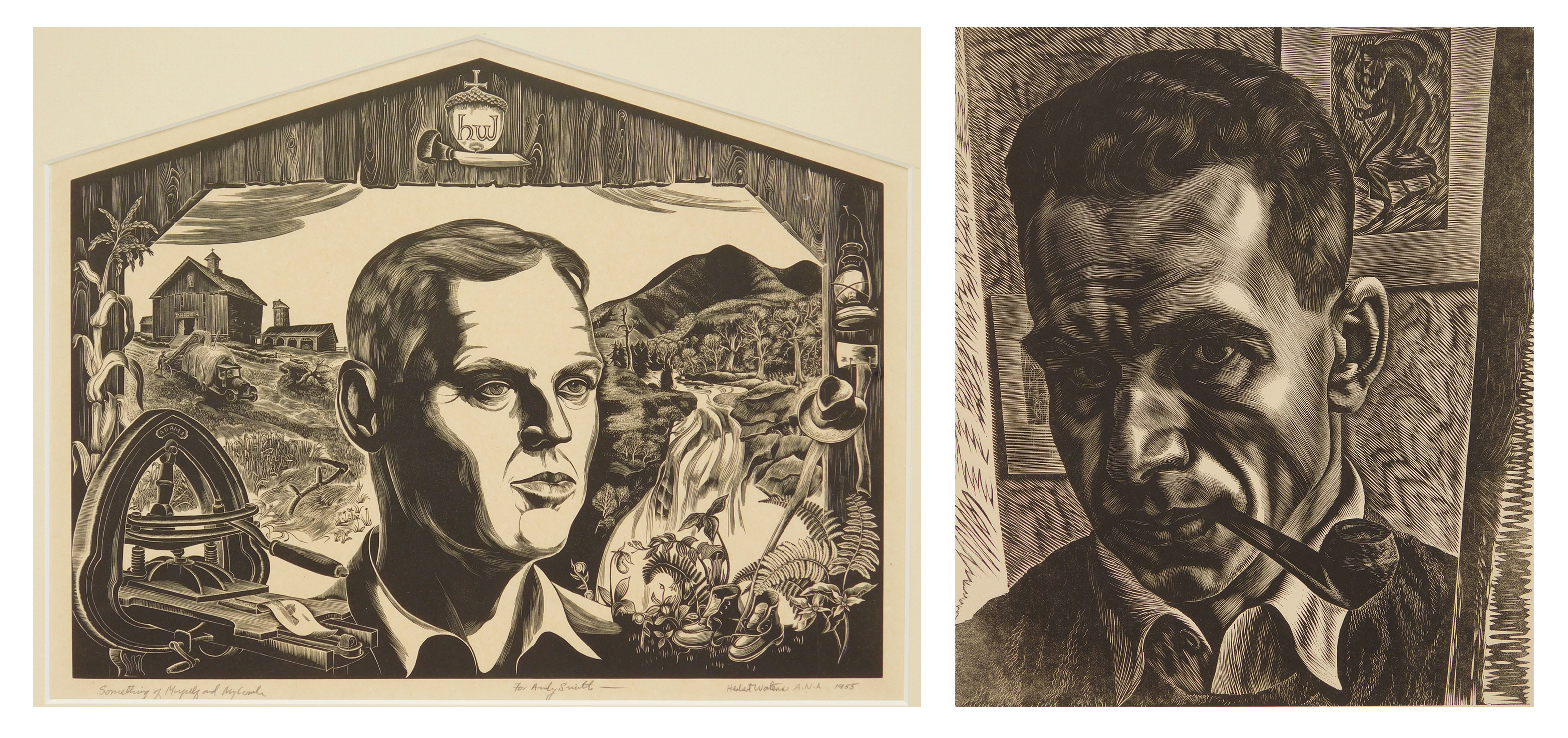 Appraisal: American block prints Isaac Friedlander - - ''Self-Portrait''- wood engraving