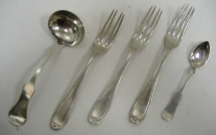 Appraisal: FIVE COIN SILVER FLATWARE PIECES Most by St Louis Missouri