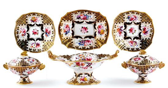 Appraisal: Fine Davenport serving dishes floral reserves on gilt and cobalt