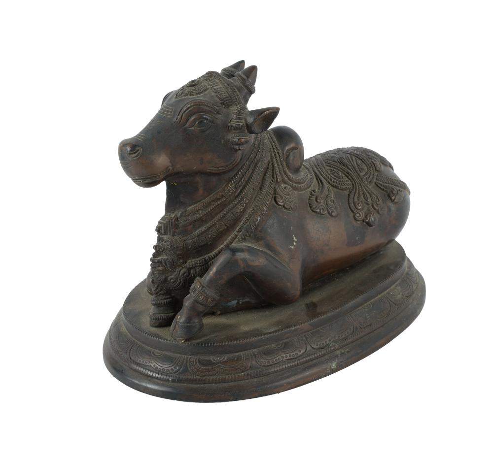 Appraisal: ASIAN BRONZE COW FIGUREunmarked inches wide inches deep inches high