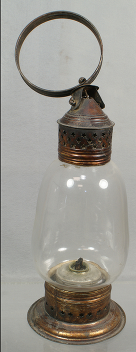 Appraisal: Clear blown glass onion lamp whale oil burner some surface