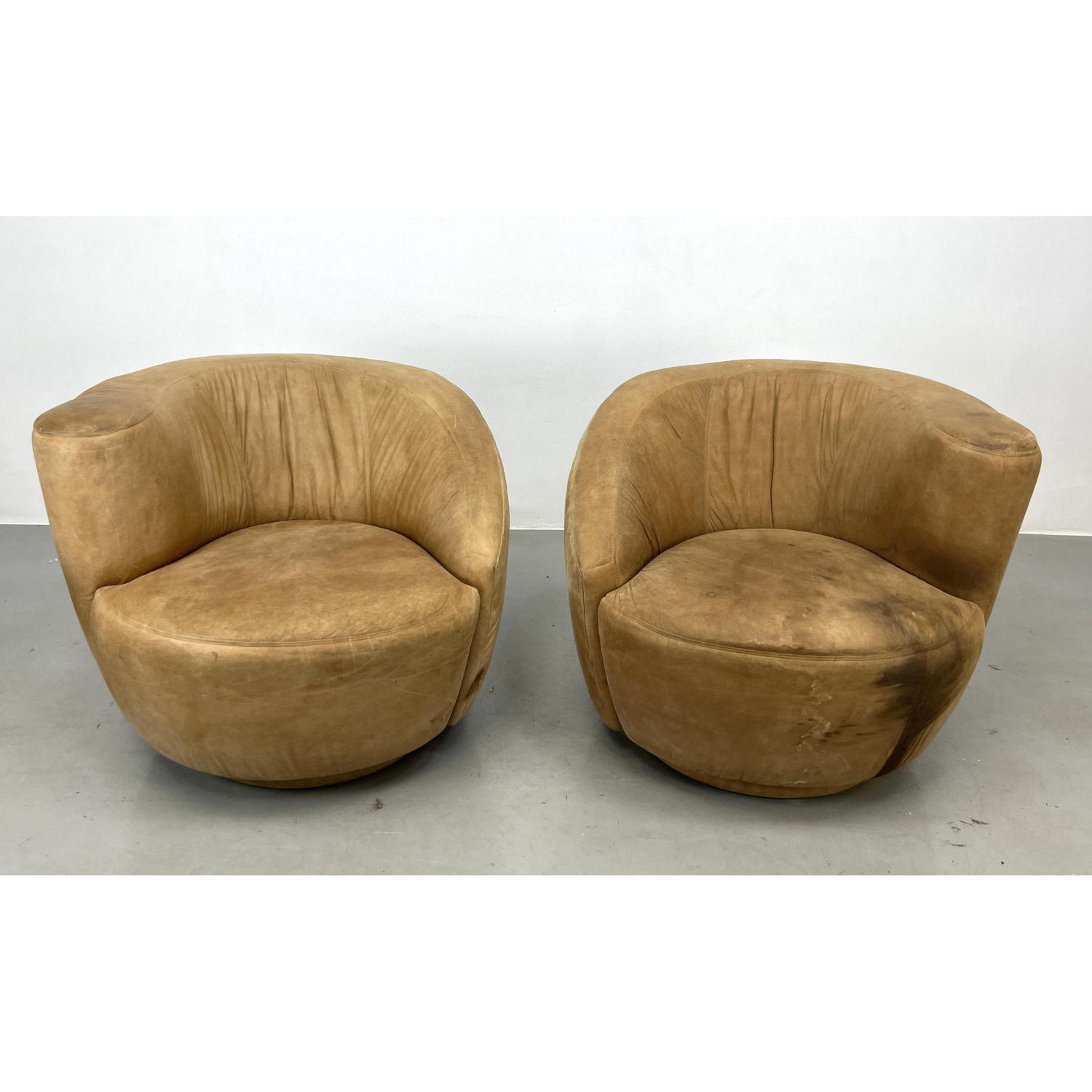 Appraisal: Pair Kagan Style Swivel Lounge Chairs Dimensions H inches W