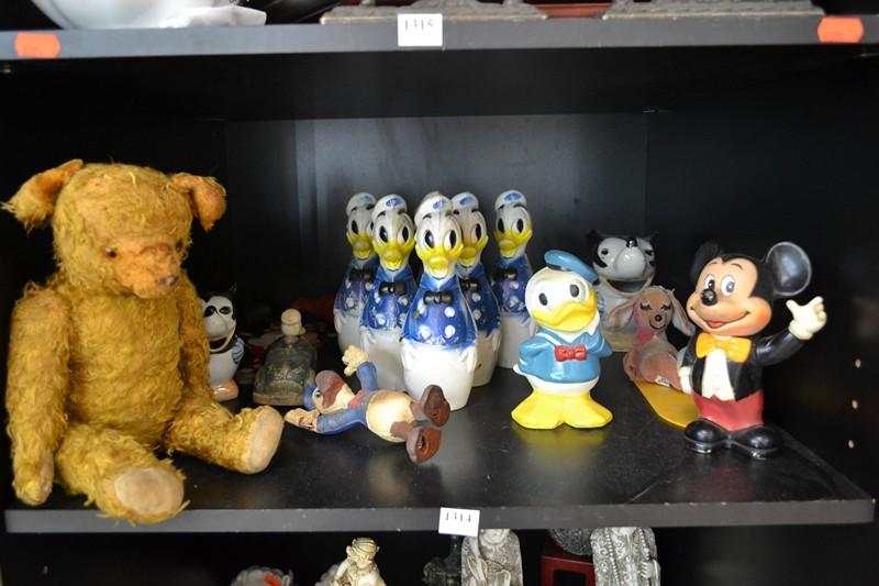 Appraisal: SHELF OF ASSORTED DISNEY THEMED ITEMS INCL CREAMERS FIGURES ETC