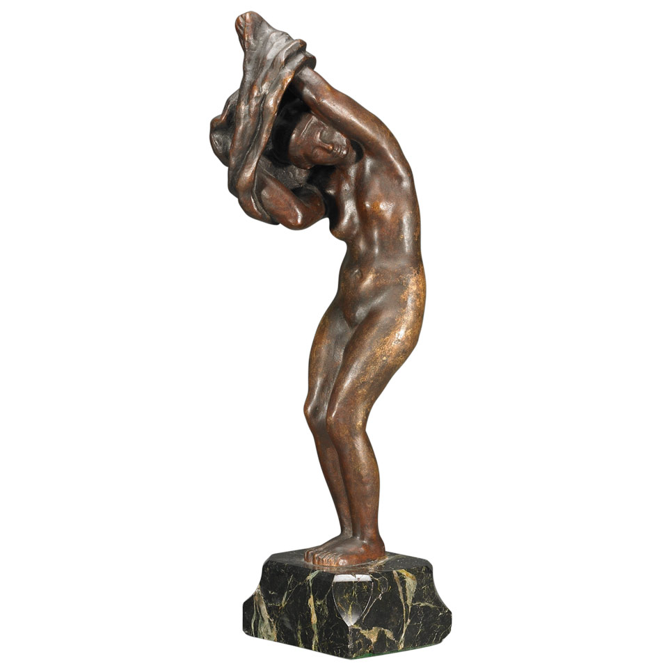 Appraisal: Gaston Henri Toussaint French - DRESSING NUDE patinated bronze on