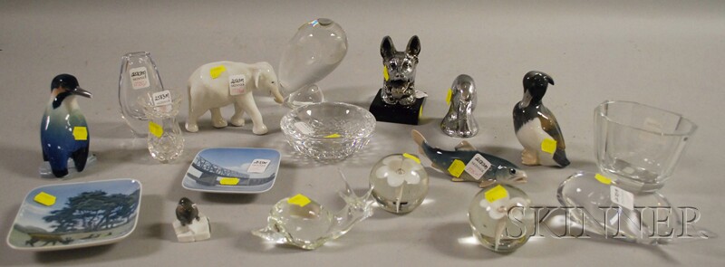 Appraisal: Six Danish Porcelain Figures and Dishes Nine Colorless Glass Figures