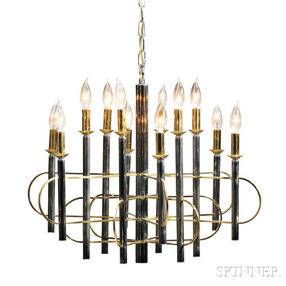 Appraisal: Gaetano Scolari Chrome Rod Chandelier Chromed metal lacquered brass Italy