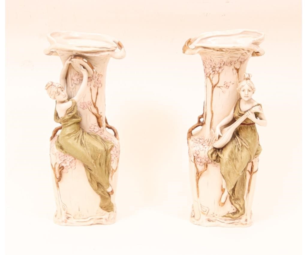 Appraisal: Pair of Royal Dux Bohemia vases each decorated with maiden