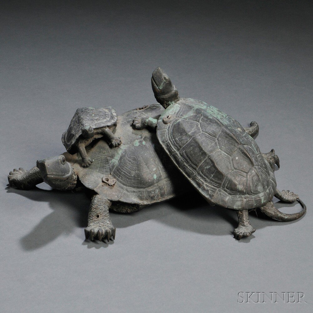 Appraisal: Japanese Bronze Turtle Group Edo Period early th century cast