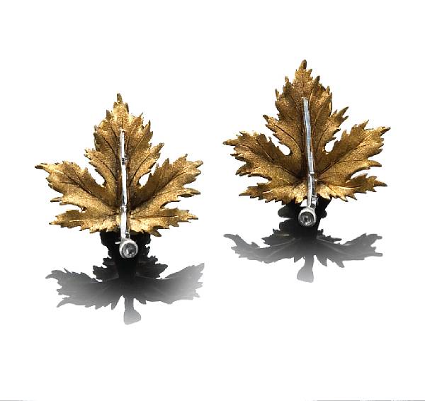 Appraisal: A pair of eighteen karat bicolor gold leaf earclips Buccellati