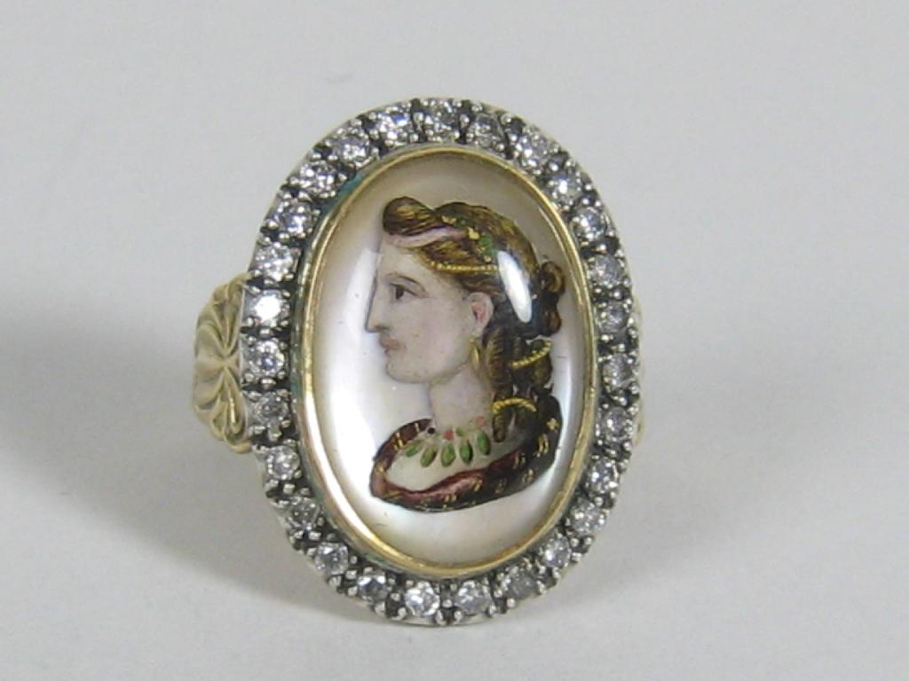 Appraisal: A th Century Mourning Ring painted bust in profile in