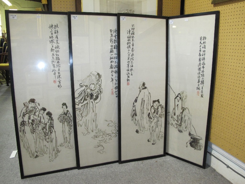 Appraisal: Four Chinese watercolours on silk one inscribed in English verso