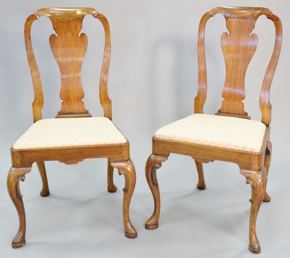 Appraisal: Set of six walnut Queen Anne style dining chairs ht