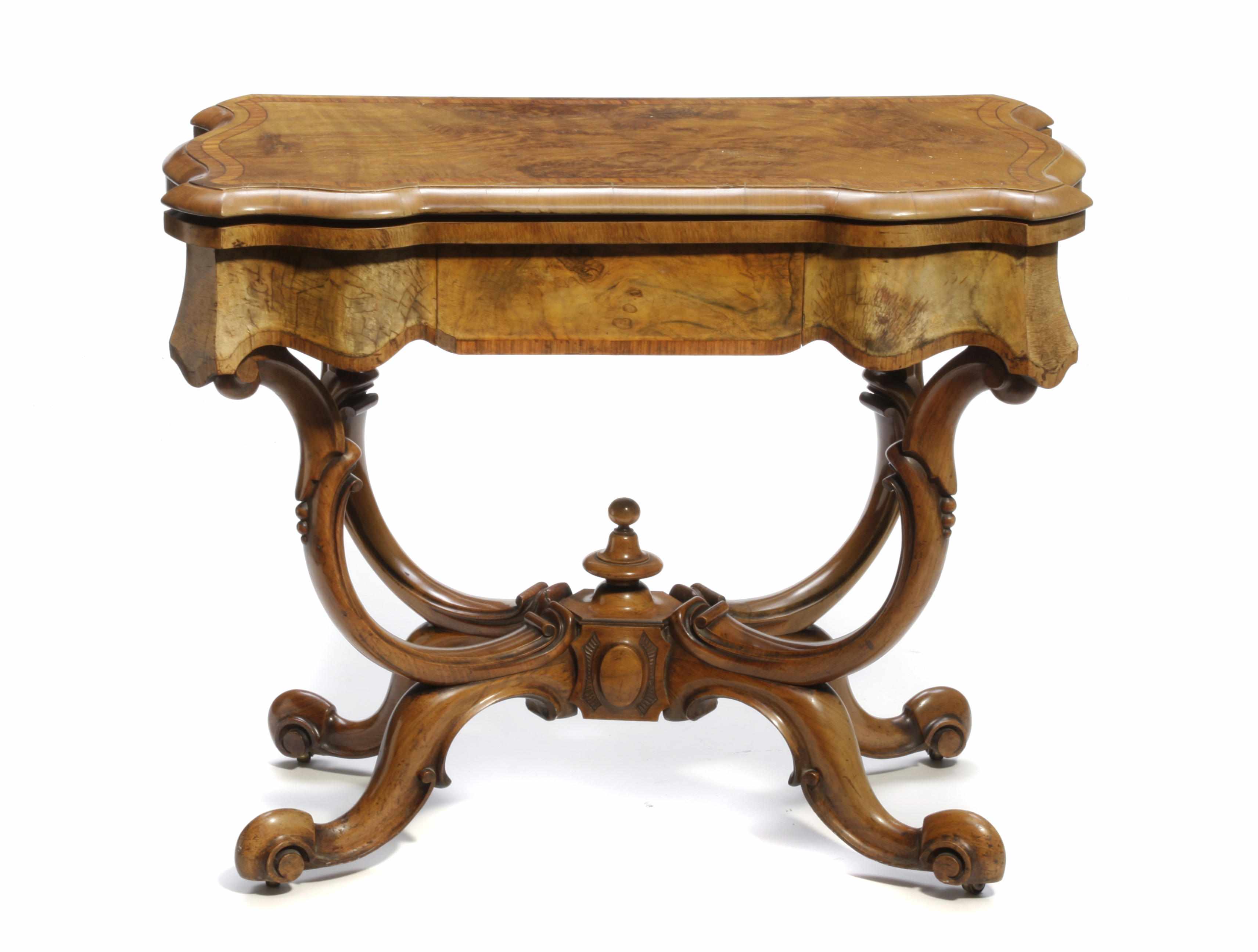 Appraisal: A Continental Rococo Revival burl walnut games table third quarter