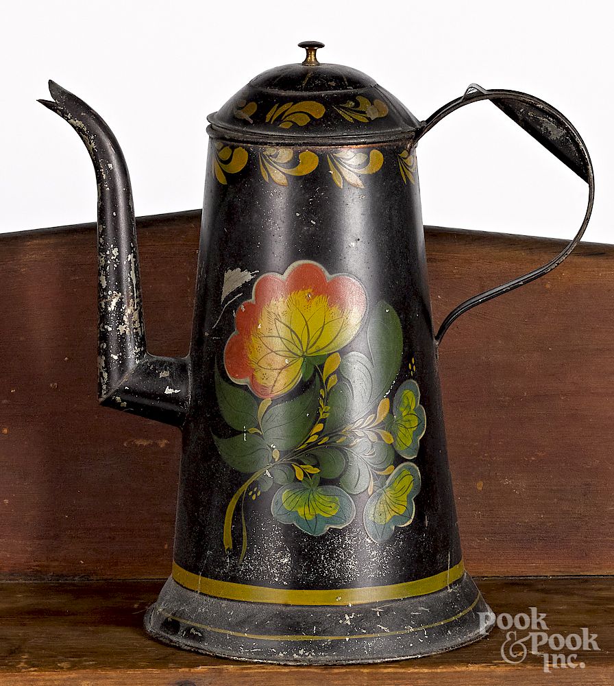 Appraisal: Toleware coffee pot Toleware coffee pot th c retaining its