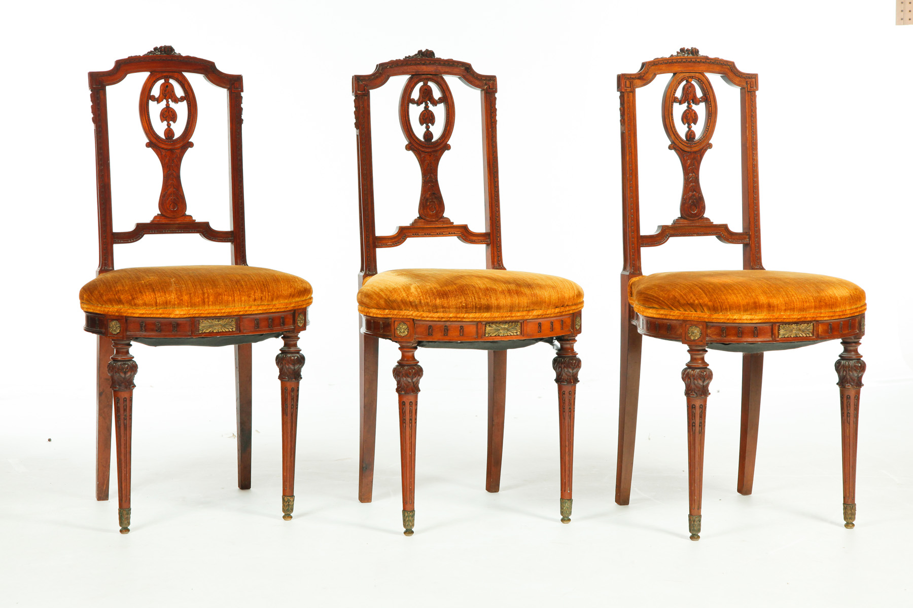 Appraisal: FRENCH LOUIS XVI-STYLE TABLE AND CHAIRS Early th century mahogany