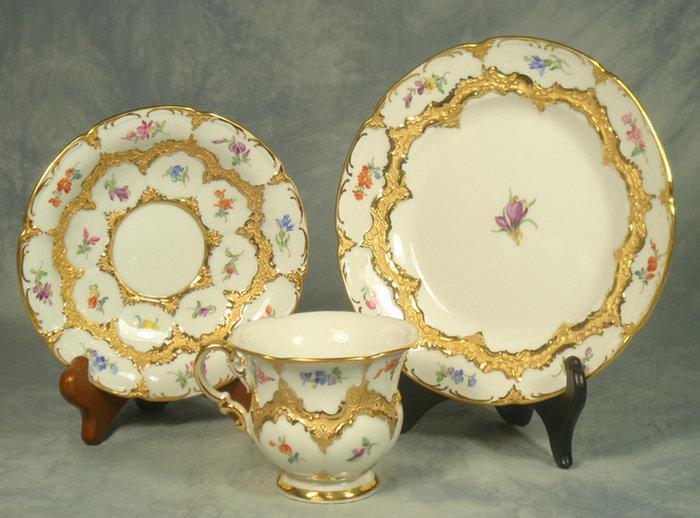 Appraisal: Meissen trio gilt floral decorated cup saucer d h with