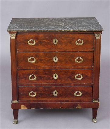 Appraisal: EMPIRE GILT-METAL MOUNTED MAHOGANY COMMODE WITH MARBLE TOP The veined