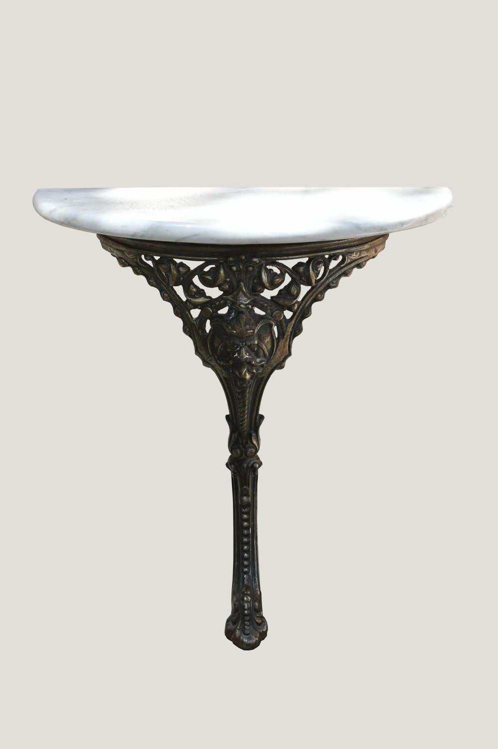 Appraisal: CONTINENTAL MARBLE AND POLISHED STEEL DEMILUNE CONSOLEFirst Half th Century