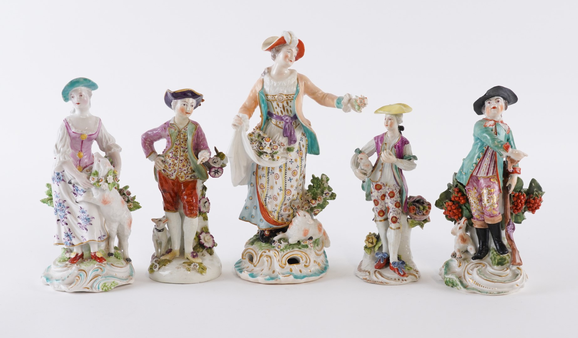 Appraisal: FIVE DERBY PORCELAIN FIGURES Circa - Comprising a figure of