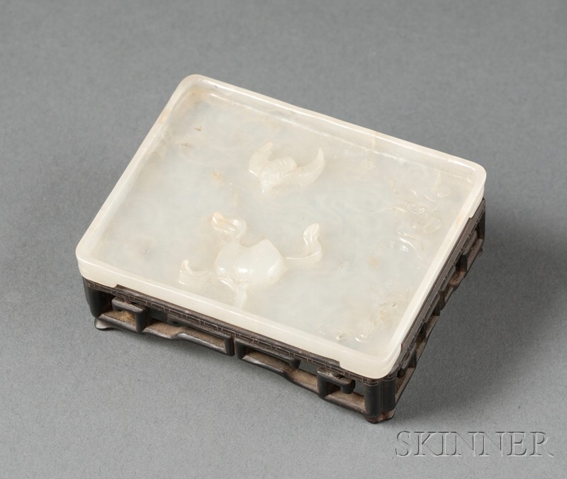 Appraisal: Jade Tray China th century highly translucent grayish-white stone rectangular