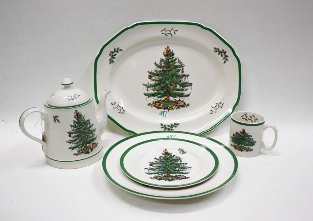 Appraisal: SPODE CHRISTMAS TREE CHINA AND DRINKWARE SET pieces comprised of